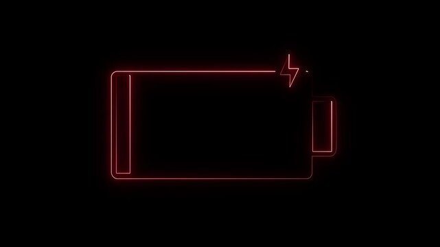 Glowing neon charging icon animation 4k Digital battery charging. Digital battery charging Icon on black background 3d video....
