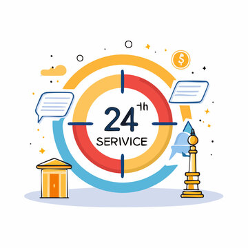 24/7 Service Icon with Business Elements