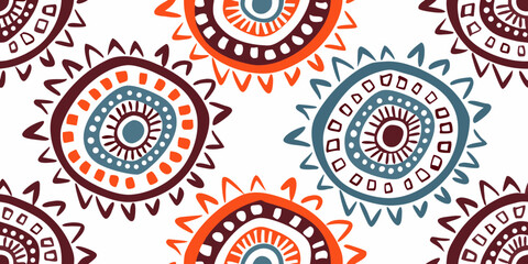 Fototapeta premium Tribal pattern with circular motifs and geometric shapes