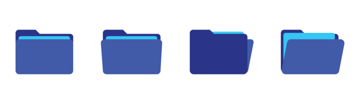 Blue folders icon. Documents in folders. File folder vector icon set.