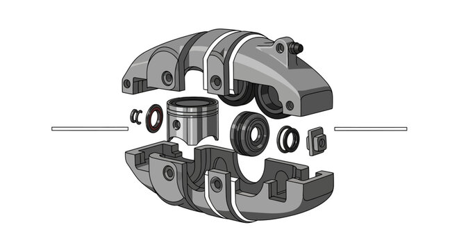 Exploded view of a mechanical clutch assembly with piston and bearings