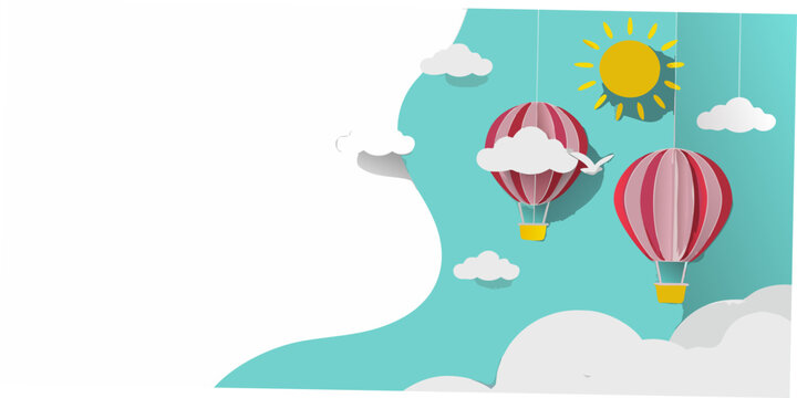 paper cut hot air balloons and sun charming 3d art style