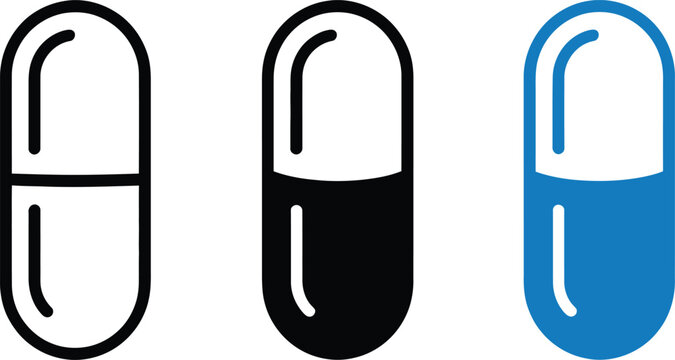 Vector illustration of three different colored capsule icons