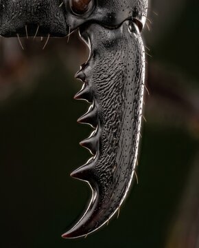 Microscopic detail of serrated mandible edge on predatory ant