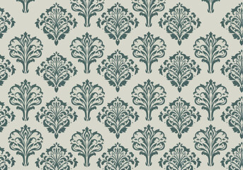 Obraz premium Luxurious classic damask wallpaper vector featuring intricate floral ornamental repeat motifs