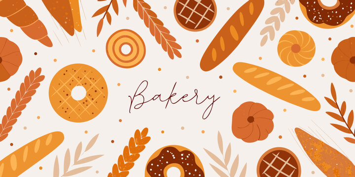 bakery pattern with bread and pastries illustrated seamless design