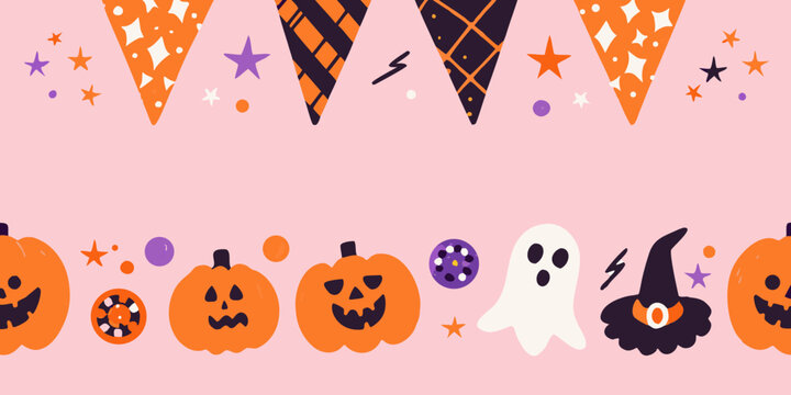 halloween border with pumpkins ghosts and candy corn pattern