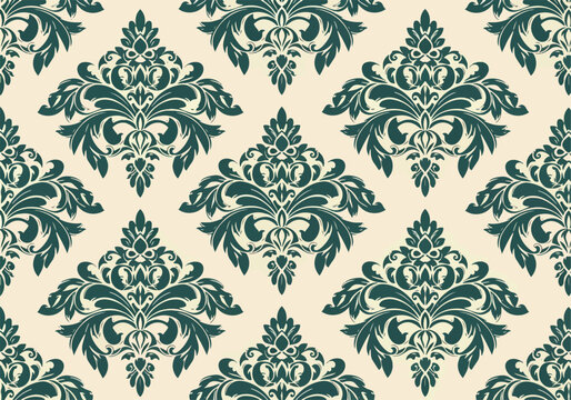 Luxury Victorian damask vector background featuring timeless ornamental floral seamless repeat pattern