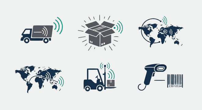 Logistics and shipping icons with global delivery.