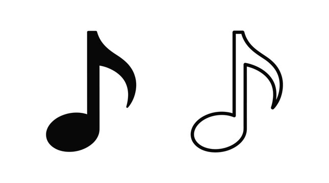 Musical note icons black silhouette and outline on white background