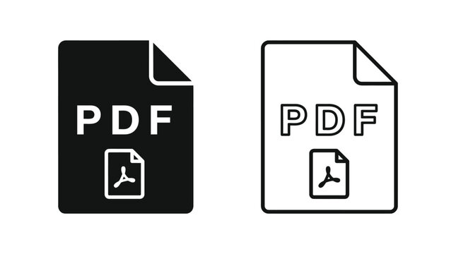 pdf file icon set black and white line art