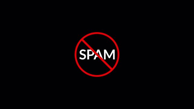  spam symbol animation free zone and clean inbox in 4K animation with alpha channel email security and spam protection icon stop spam concept with red prohibition symbol on transparent background