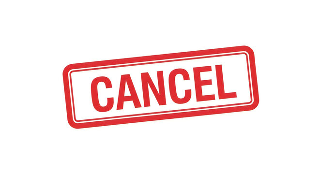 A bold red rectangular button with the word cancel printed in capital letters, evoking a sense of finality and decision making in a user interface or digital context