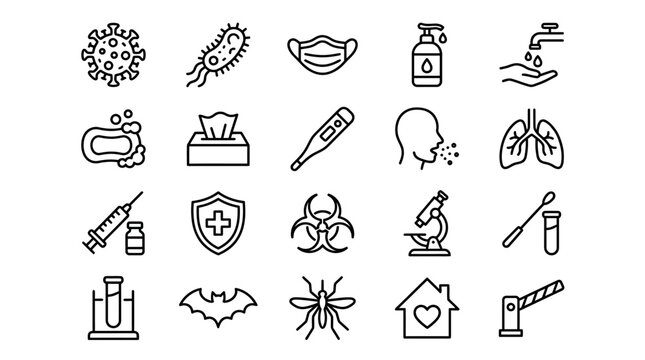 Coronavirus COVID-19 prevention and symptoms line icons set, medical healthcare symbols collection.