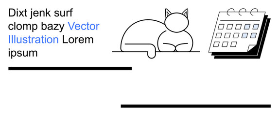 Pet care, scheduling, minimal design, creative projects, organization, lifestyle. A minimalist black outline of a cat and a calendar with placeholder text. Pet care and scheduling conceptual design © robu_s