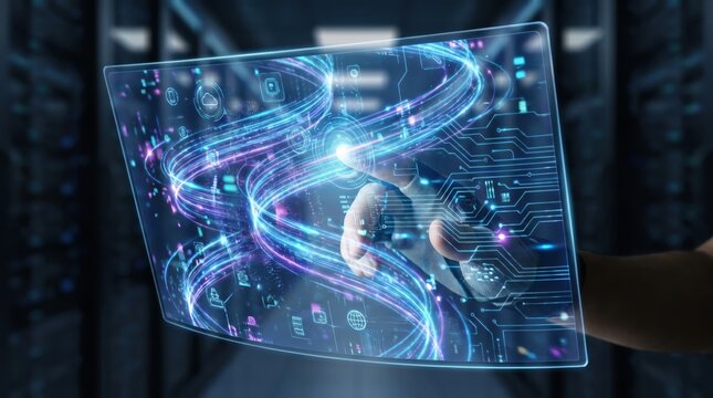 Close-up of glowing digital technology interface