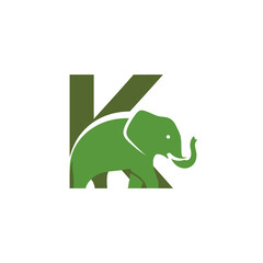 Fototapeta premium Green elephant icon integrated with letter K logo design
