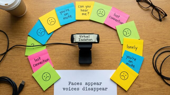 Webcam and Notes Symbolizing Remote Work Loneliness