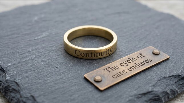 Gold Ring with 'Continuity' Engraving and Tag