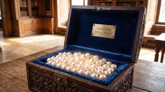 Open Wooden Chest Revealing Pearls