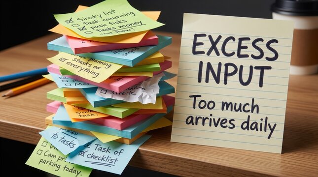 Sticky Notes Pile Representing Mental Overload and Excessive Input