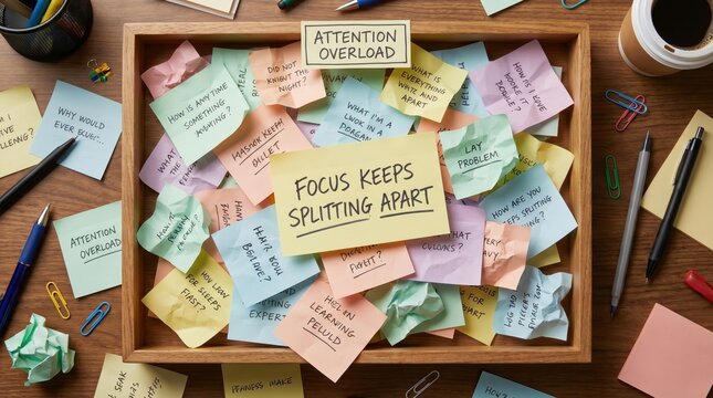 Mental Overload Concept Depicted with Scattered Sticky Notes