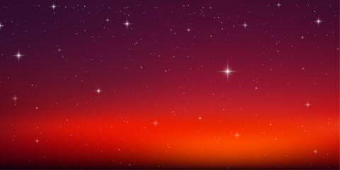 Realistic vector galaxy and nebula in the starry night sky. Bright star light fills space and cosmos. Dark blue, purple and orange background with glowing stars and universe illustration. © ikril