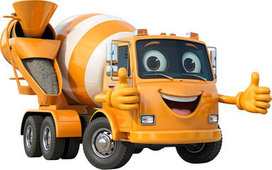 Naklejka premium Cartoon concrete mixer truck with thumbs up construction equipment mascot