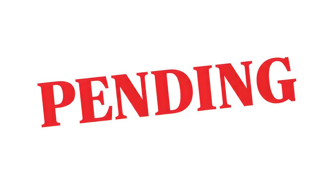 A bold red text reading pending in all capital letters against a stark conveying a sense of awaiting resolution or decision