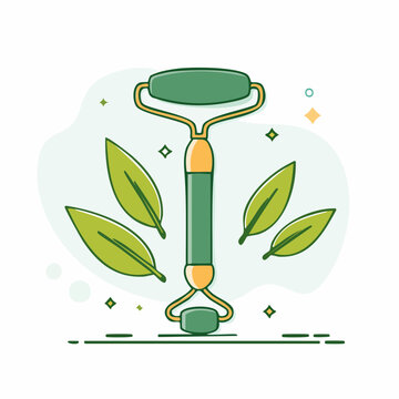 Jade Roller with Leaves Illustration