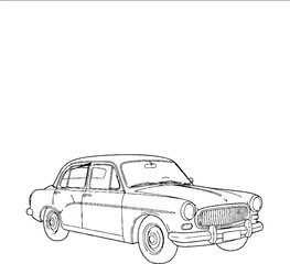 Obraz premium Vintage classic sedan car line art outline