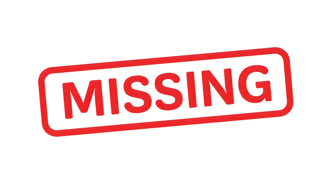 A bold and striking red stamp with the word missing, symbolizing absence or loss, evoking urgency and attention to something that is not present