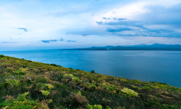The blue hour of Mount Ararat and Lake Sevan in Armenia