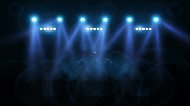 stage lighting projector shine on dark black background. Equipment technology in night club. Spotlight illumination set in concert.