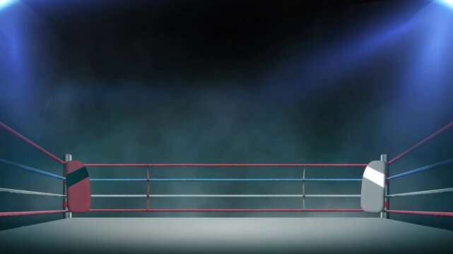boxing ring with illumination by spotlights. 4k video background.	