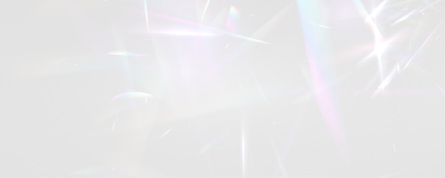 Diamond rainbow prism glows with crystal neon light over glass glitter in sun rays. PNG vector lens highlights sparkle with radiant glare and dramatic flare effect. Sunlight becomes a luminous ray. 