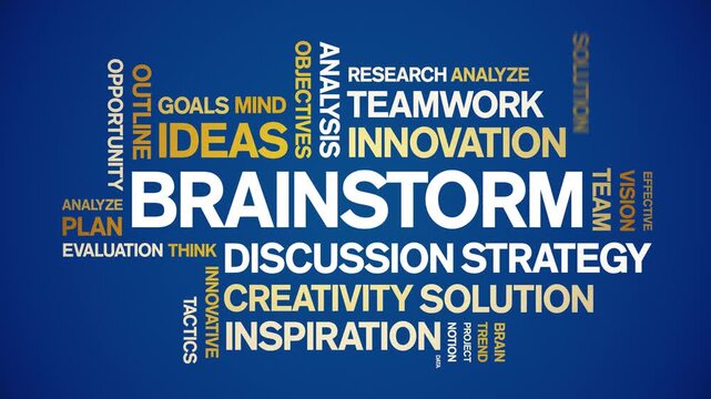 Brainstorm animated word cloud-text design animation tag kinetic typography seamless loop.