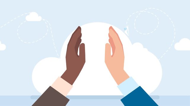 Give me five. Two hands giving a high five. People of different ethnicity making high five salute. Happy businessman collaborating and making an agreement. 2d flat animation. Video