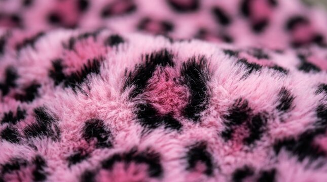 Pink leopard print faux fur texture close up