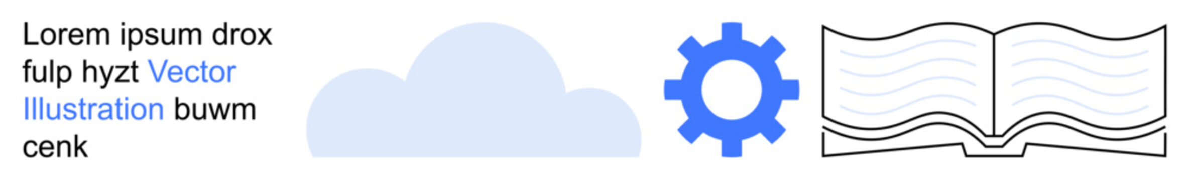 Cloud computing, digital learning, technology integration, online storage, mechanical systems, automation. A blue cloud, gear icon and open book illustration. Cloud computing and digital learning