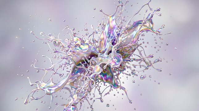 Holographic Frozen Liquid Splash with Pearlescent Luxury Abstract Background