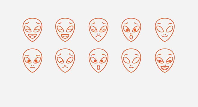 Alien head emoticons set