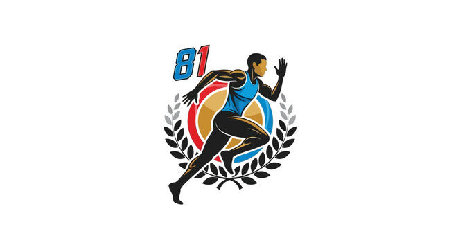 Running Athlete Sport Emblem with Number 81