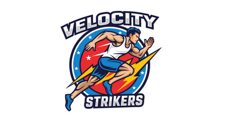Fototapeta premium Velocity Strikers Sports Mascot Logo with Running Athlete