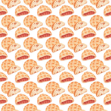 Seamless Pattern of Watercolor Komplet Lepinja and Balkan Flatbread