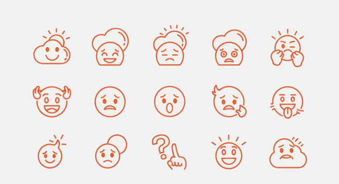 Collection of emoji faces in line art