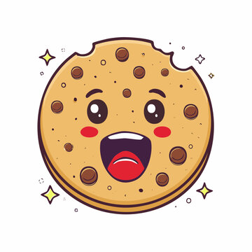 Happy Chocolate Chip Cookie Character with Bite Mark