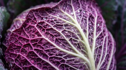 Obraz premium Purple Cabbage Leaf Macro Texture Background