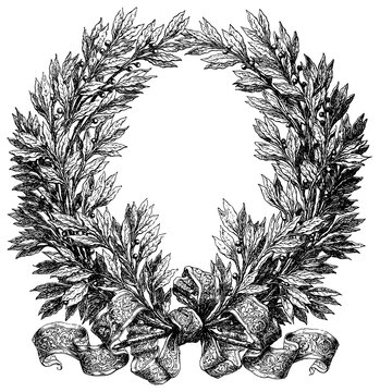 Vintage Botanical Laurel Wreath Frame PNG &ndash; Antique French Engraved Floral Border
