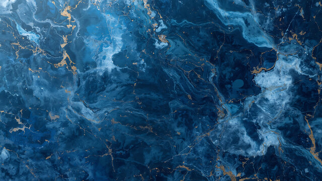 A close-up view of a blue marble with gold accents